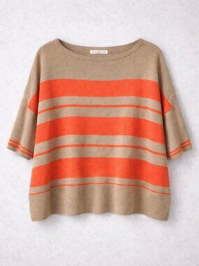 Autumn Cashmere Women's 100% Cashmere Striped 3/4 Sleeve Sweater Size XS